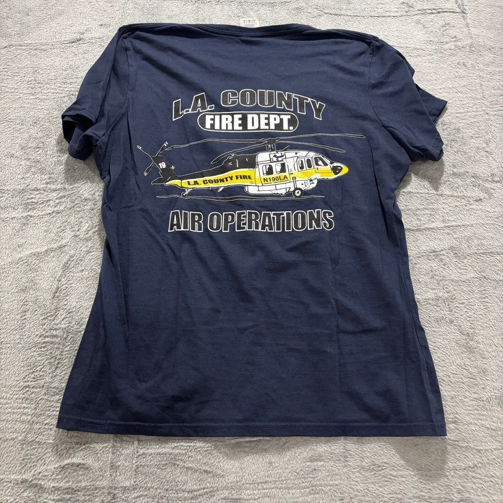 Port & Company L Navy Women LA County Fire Dept Air Operations V-Neck Tee Casual
