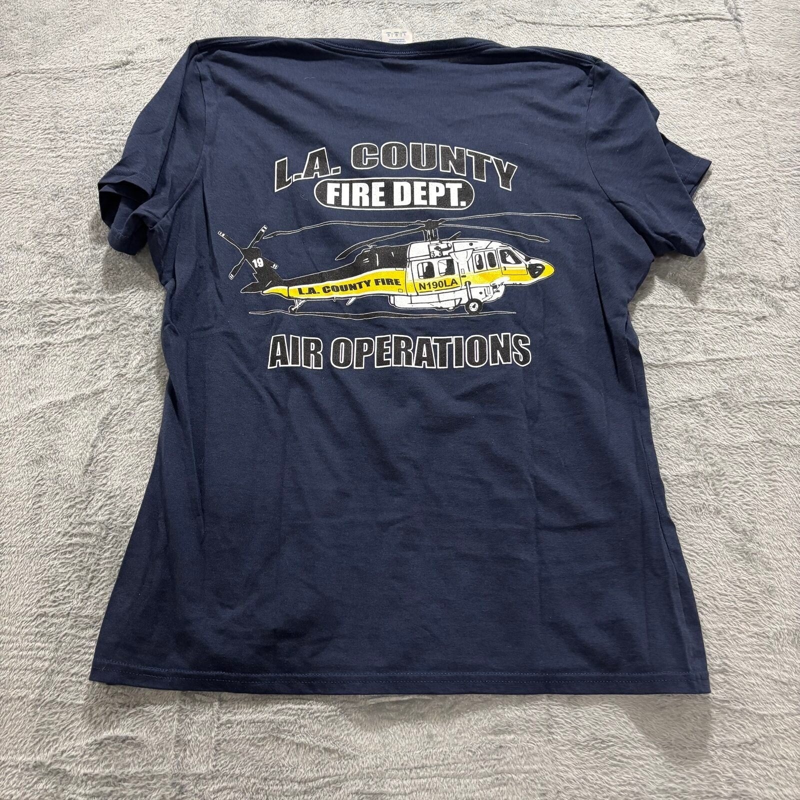 Port & Company L Navy Women LA County Fire Dept Air Operations V-Neck Tee Casual