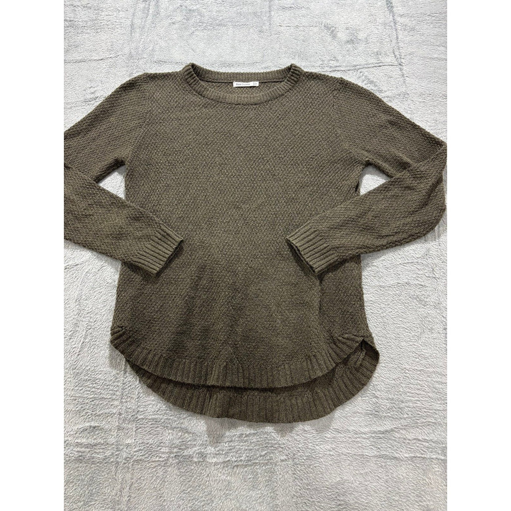 Pink Clover Womens M Olive Green Textured Knit Sweater Pullover Boho Casual Cozy