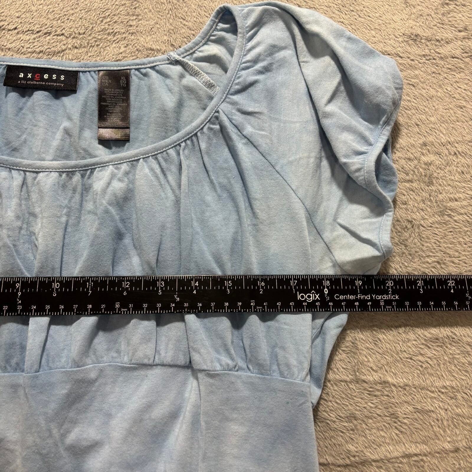 Axcess Womens XL Blue Tie Dye Empire Waist Cap Sleeve Top Boho Vintage