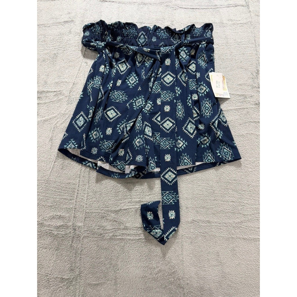 LuLaRoe Ella Shorts Womens Navy Geometric Southwestern Paperbag Waist Large NWT
