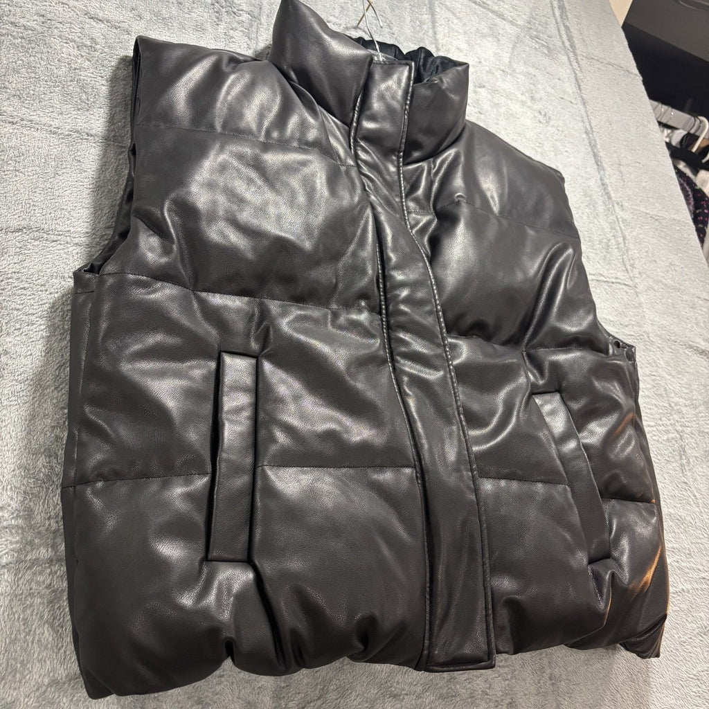 Abercrombie & Fitch XL Black Womens Vegan Leather Puffer Vest Moto Street Chic