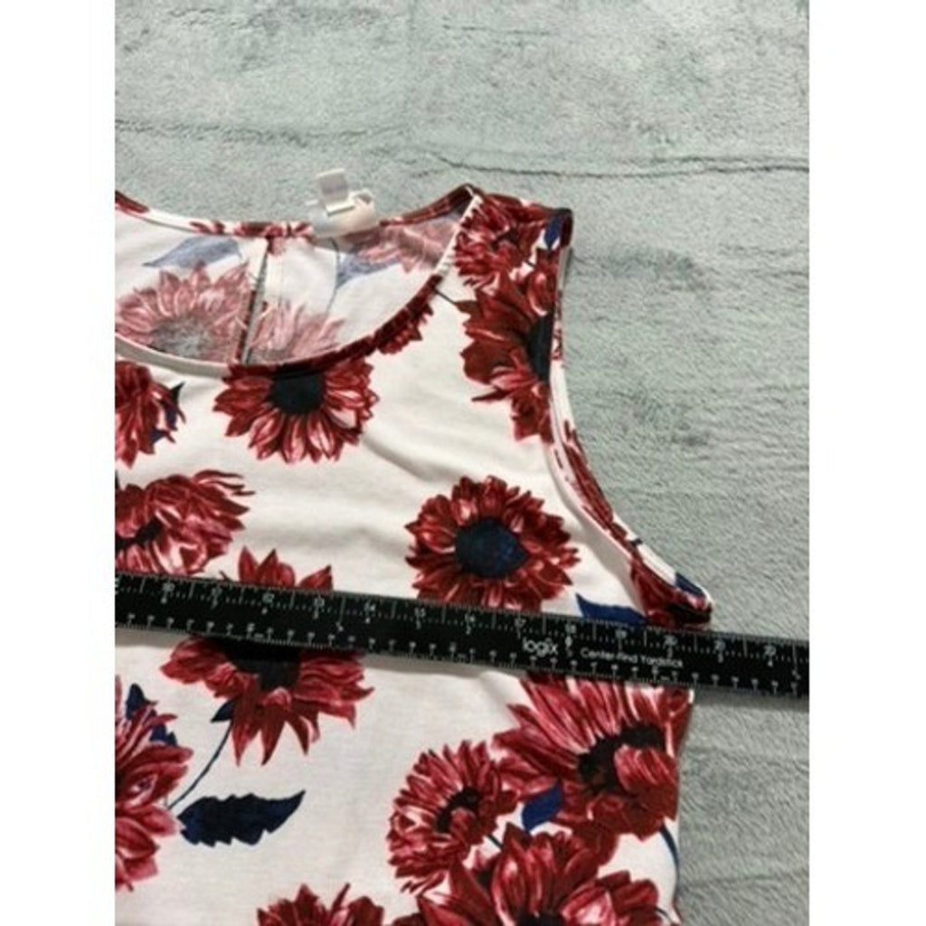 LuLaRoe Womens Red Sunflower Floral Tiered Babydoll Sleeveless Top Large Boho