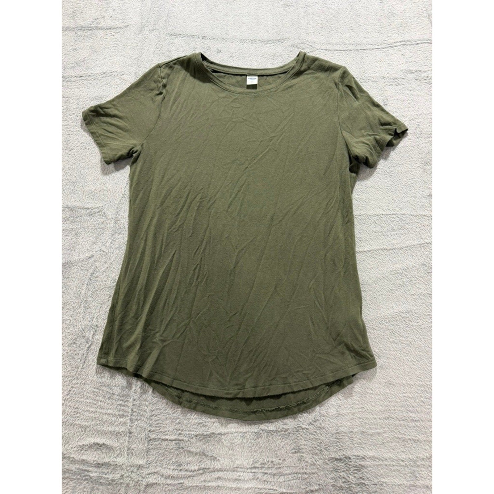 Old Navy Luxe Women Short Sleeve Crew Neck T-Shirt Olive Green Curved Hem Small