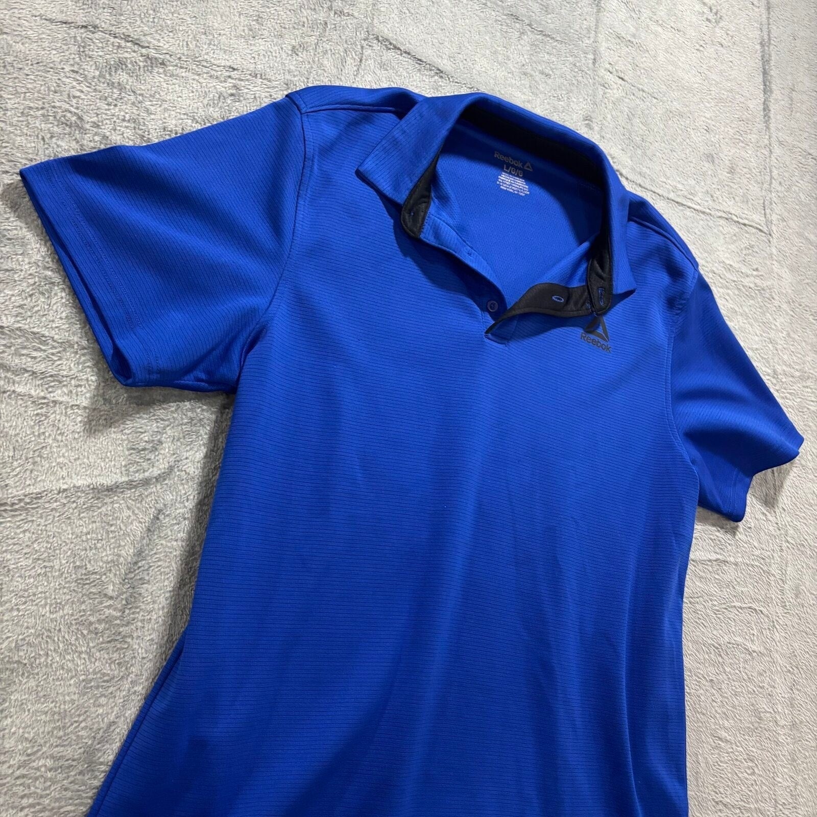 Reebok L Blue Short Sleeve Polo Shirt Mens Athleisure Casual Sporty