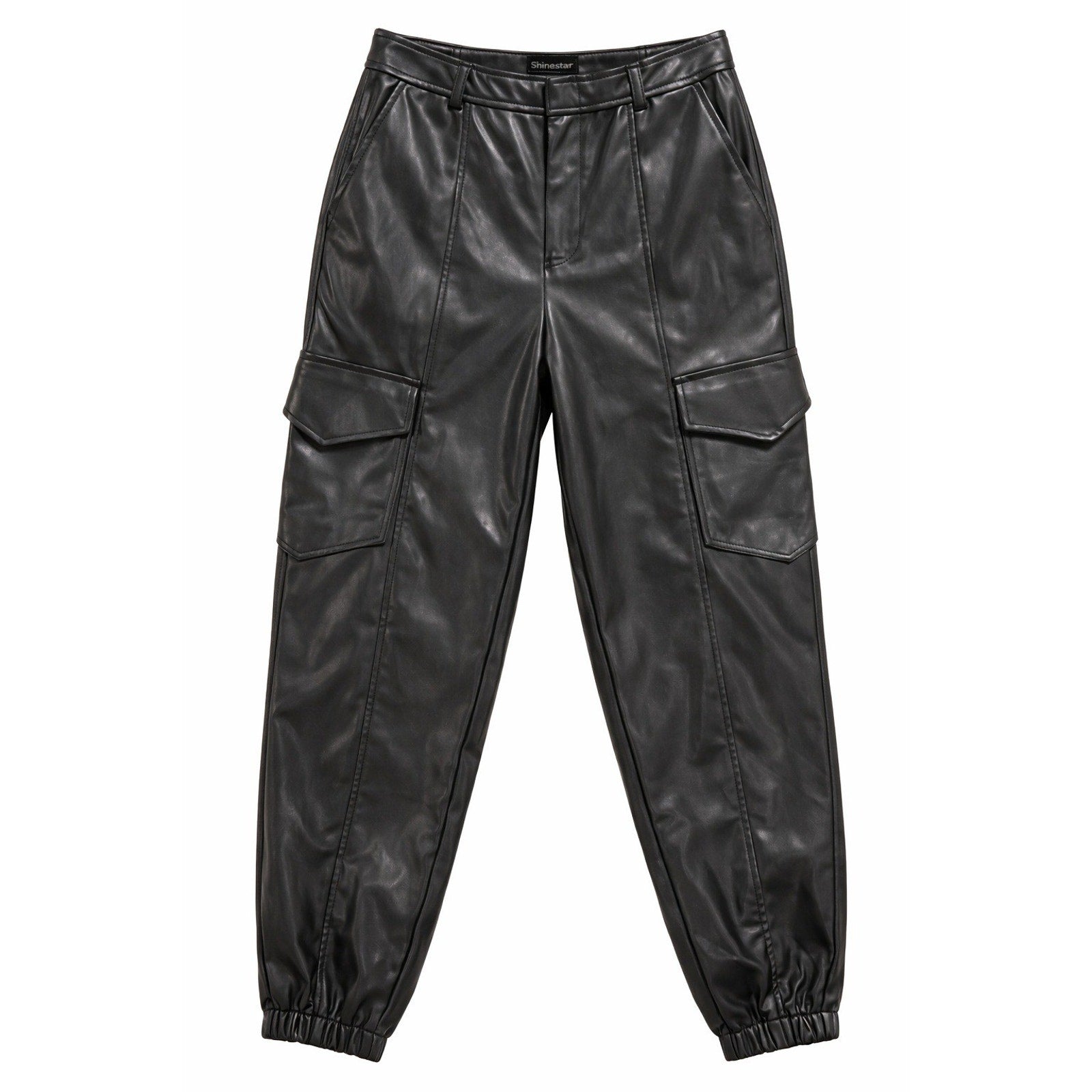 Shinestar Faux Leather Cargo Pants Womens Small Black Jogger High Rise