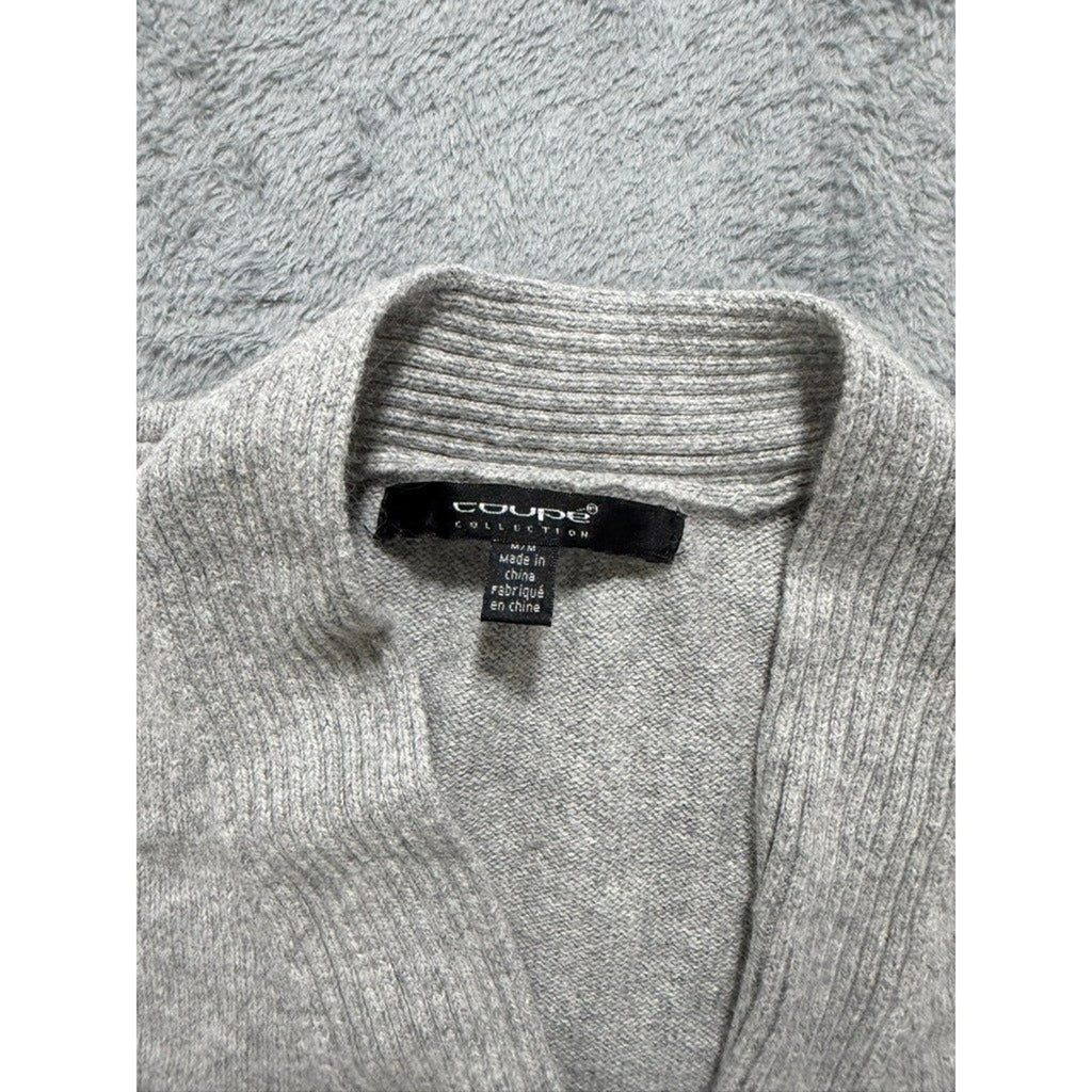 Coupé Collection Cardigan Sweater Womens M Gray Ribbed Longline Button Front