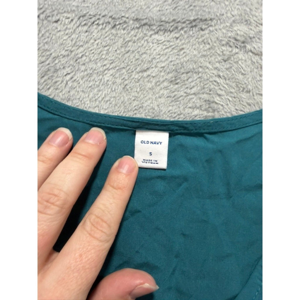 Old Navy Womens Teal Flutter Sleeve V-Neck Rayon Blouse Top Small