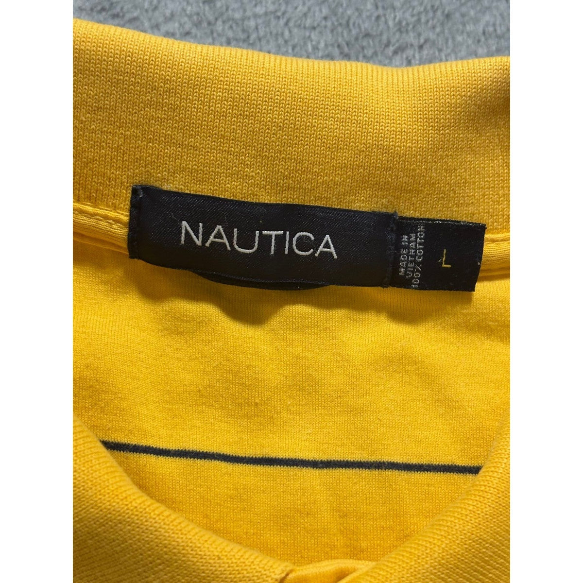 Nautica L Yellow Striped Short Sleeve Polo Shirt Mens Casual Preppy Vintage