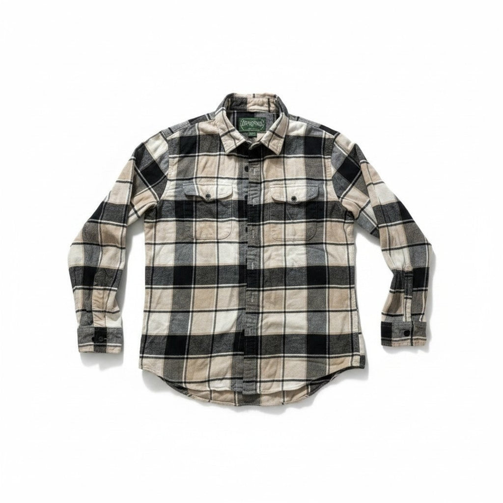 American Eagle M Beige Black Flannel Button Down Shirt Womens Vintage Casual