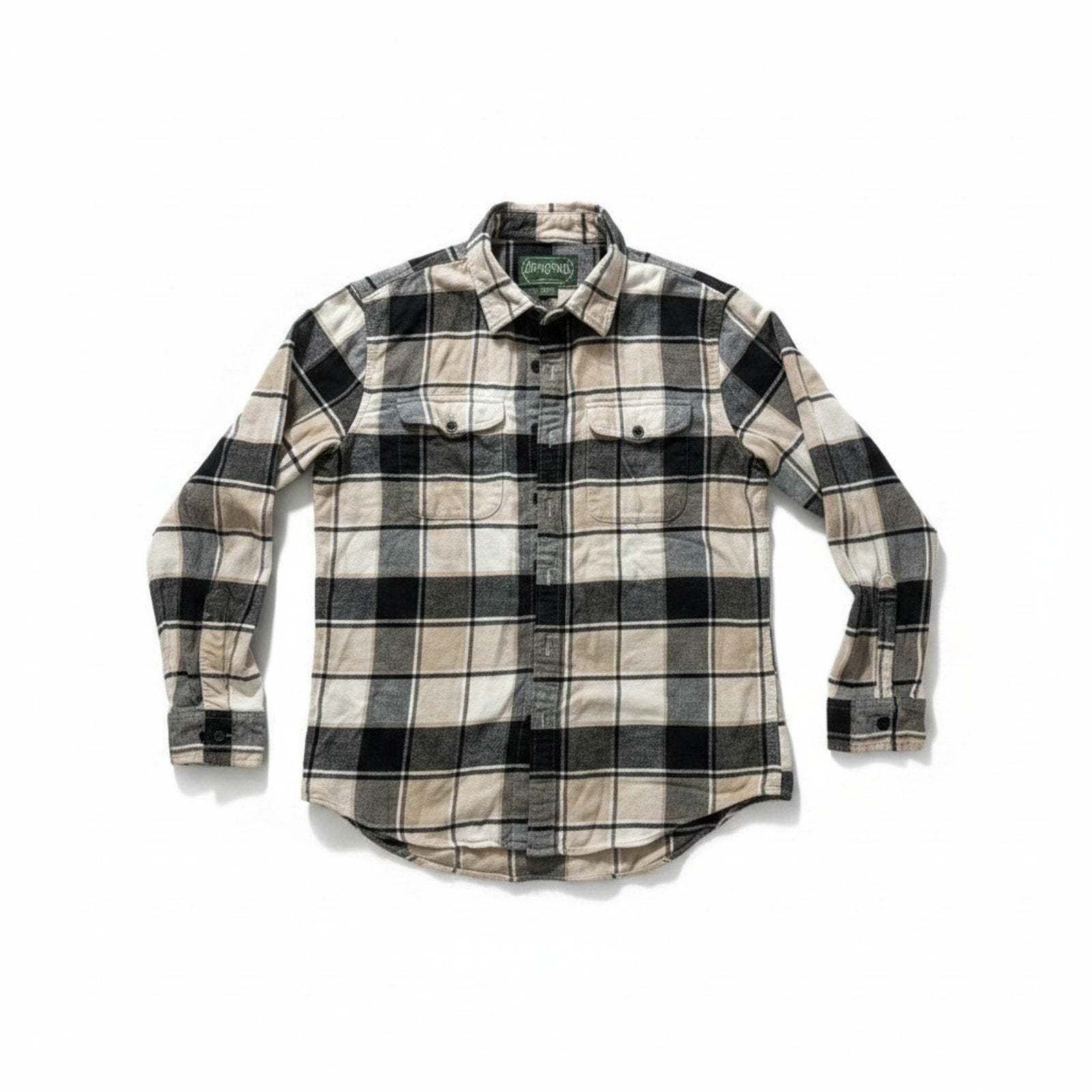 American Eagle M Beige Black Flannel Button Down Shirt Womens Vintage Casual