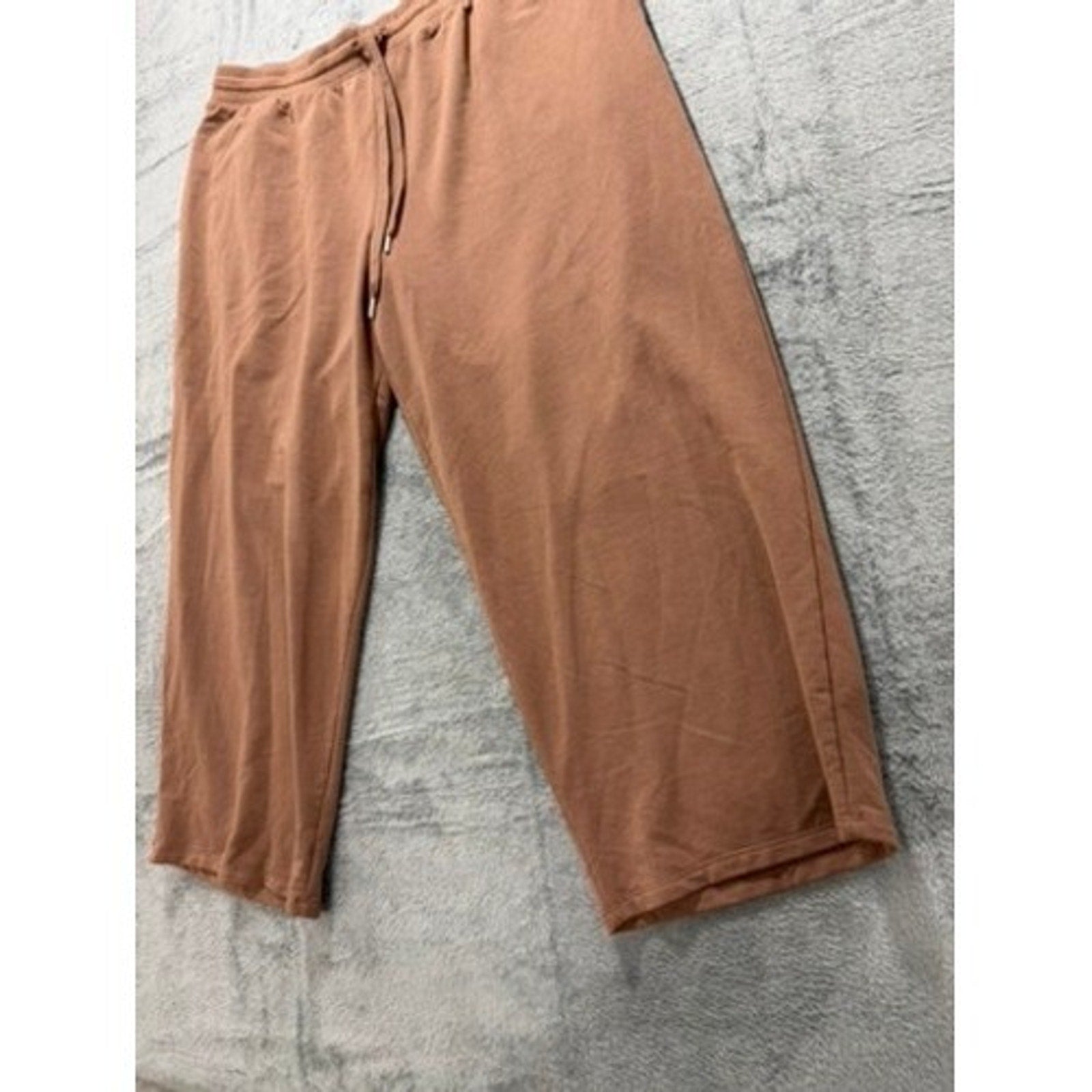 Joyspun Womens XL Brown Wide Leg Lounge Pants Drawstring Pockets Cropped Relaxed