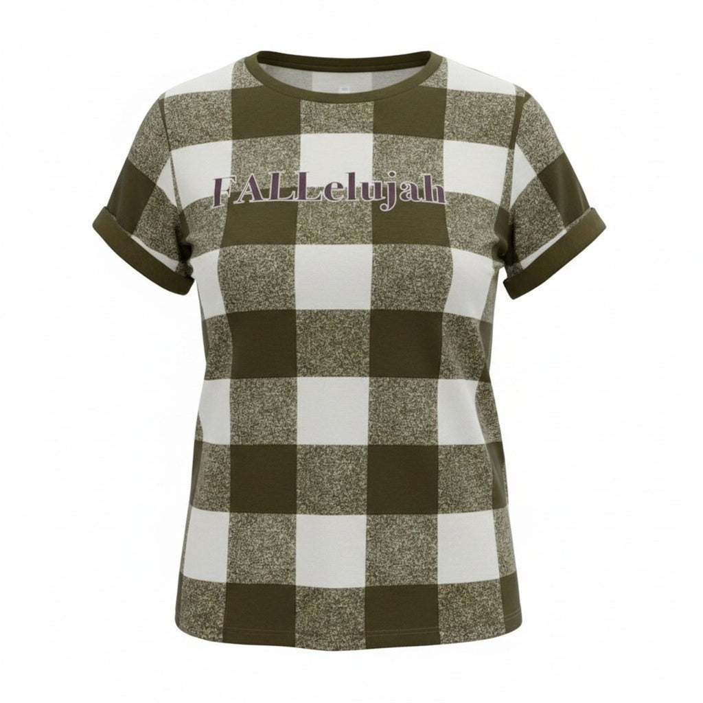 LuLaRoe XL Womens FALLelujah Graphic Tee Olive Green Buffalo Plaid Cozy Fall