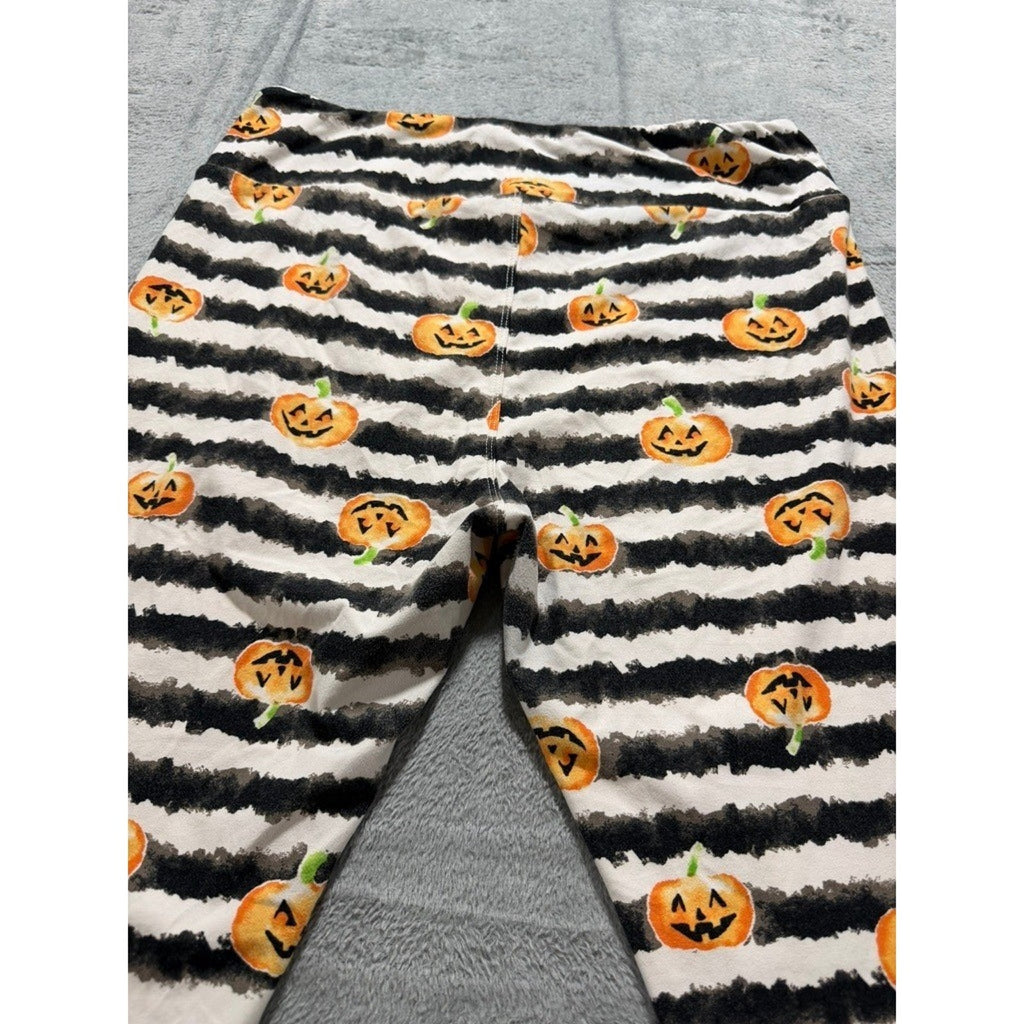 LuLaRoe Womens Halloween Leggings TC Black White Stripe Pumpkin Jack-O-Lantern