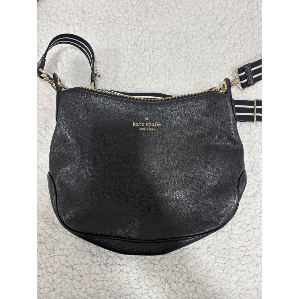 Kate Spade Black Leather Crossbody Bag & Wallet Set Pebbled Flap Purse Gold Logo
