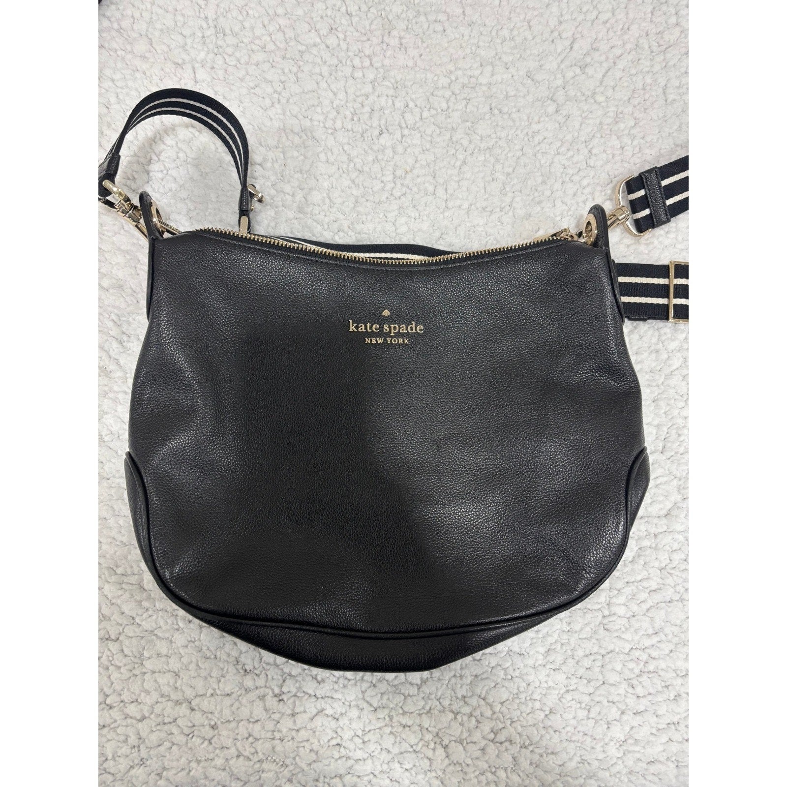 Kate Spade Black Leather Crossbody Bag & Wallet Set Pebbled Flap Purse Gold Logo
