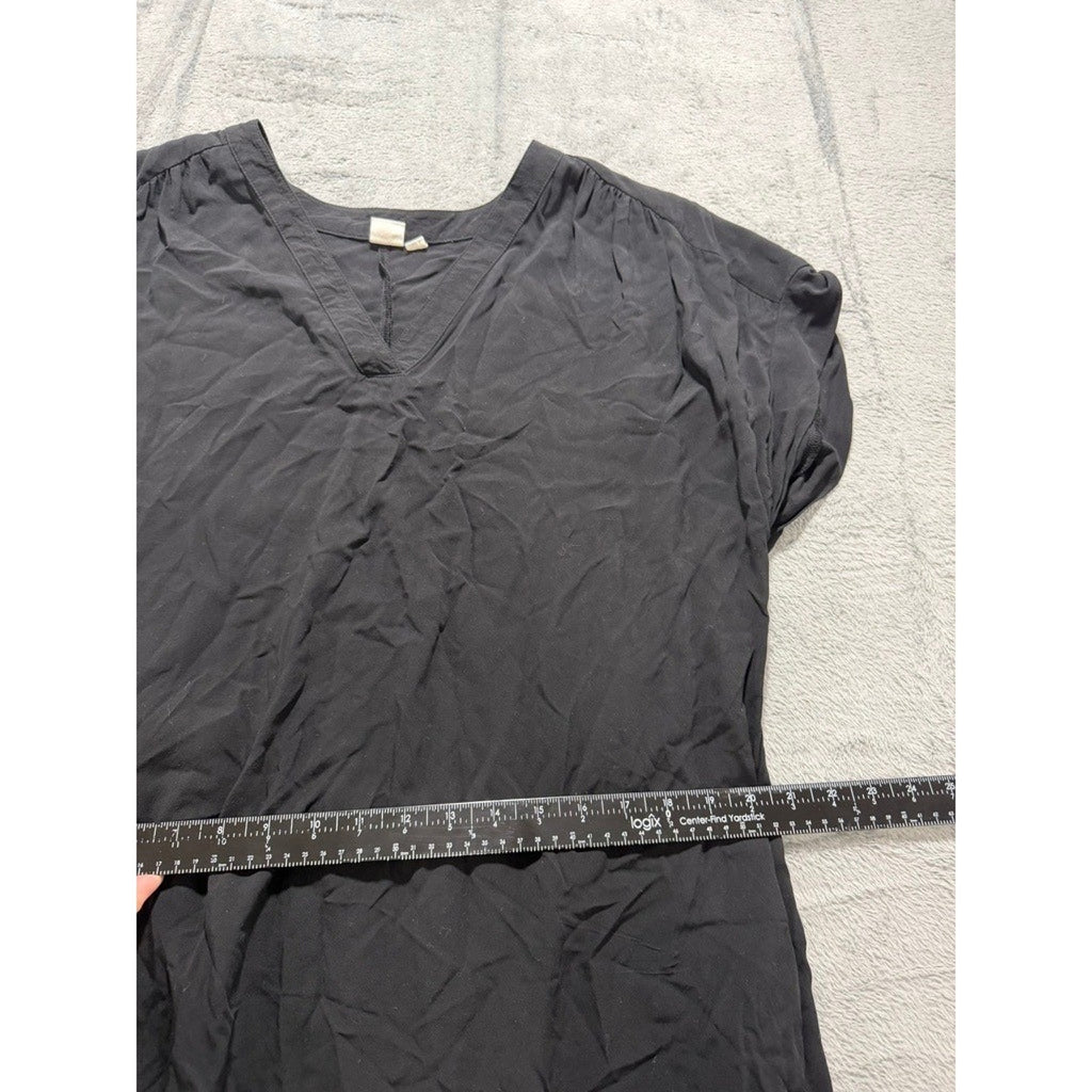 Gap Womens XL Black V-Neck Short Sleeve Rayon Shift Dress High Low Hem