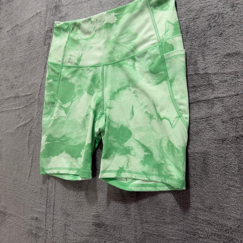 All in Motion L Green Womens Biker Shorts Athleisure Casual Marble Print Pocket