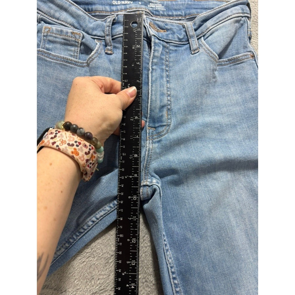 Old Navy Rockstar Super Skinny High Rise Blue Jeans Raw Hem Womens 6 Medium Wash