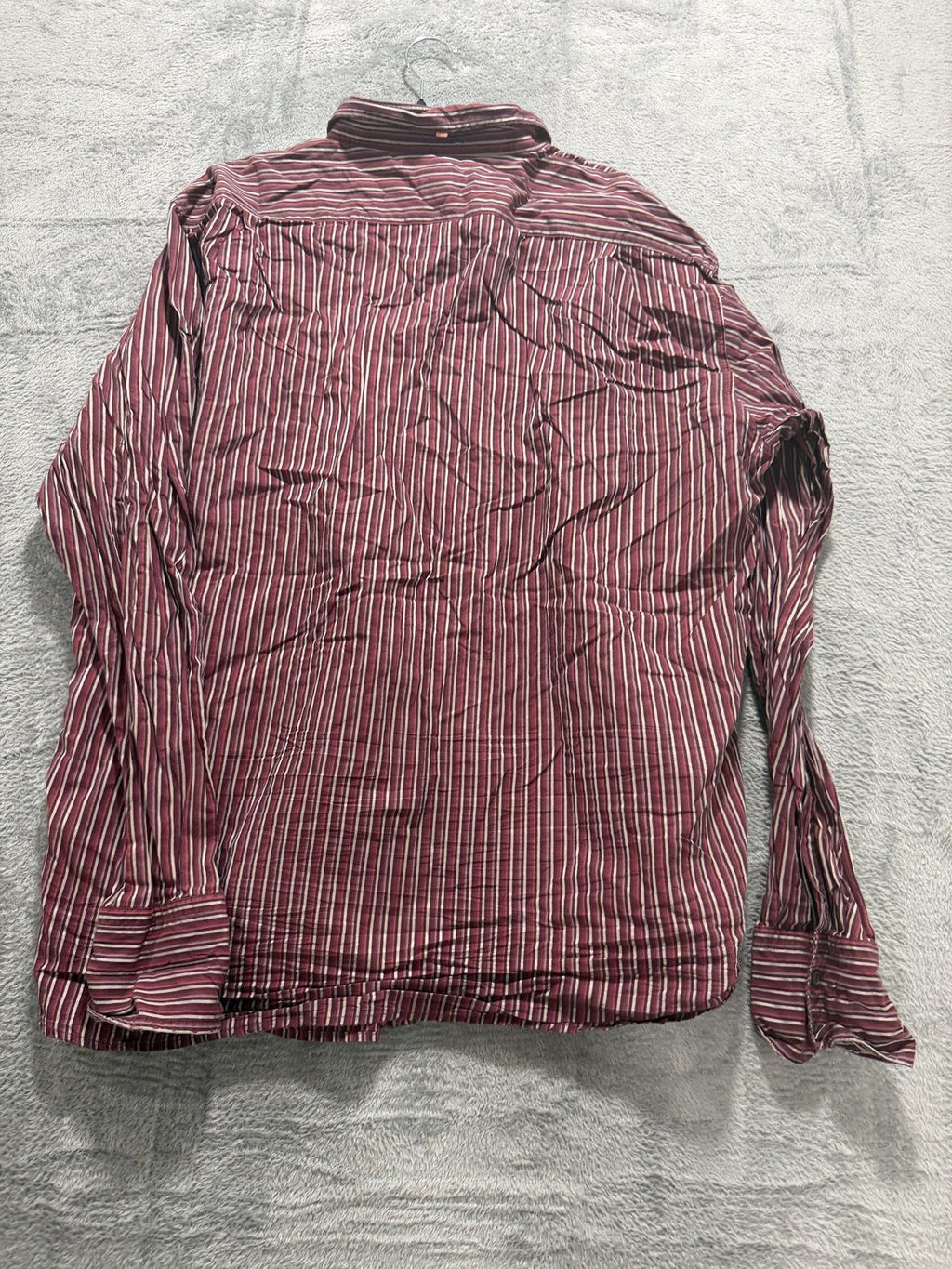 Boss Hugo Boss Mens XXXL Burgundy Striped Long Sleeve Button Up Dress Shirt