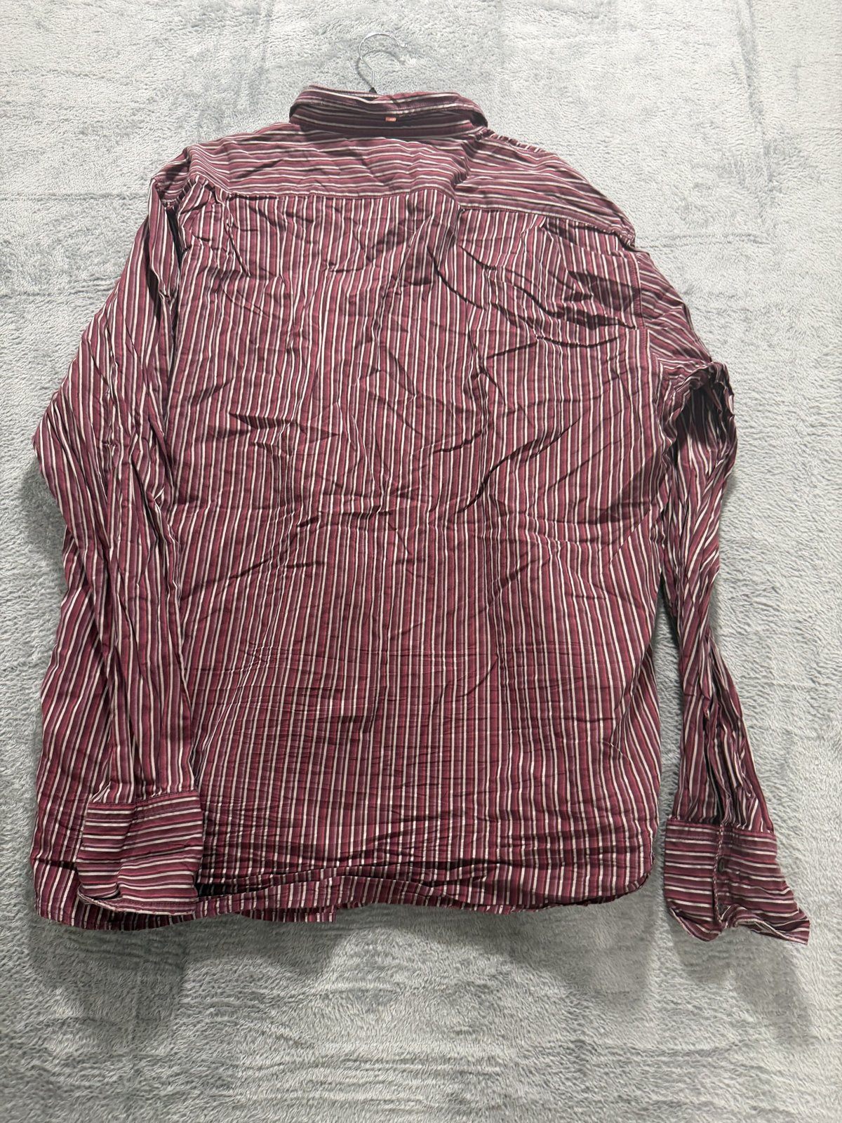 Boss Hugo Boss Mens XXXL Burgundy Striped Long Sleeve Button Up Dress Shirt