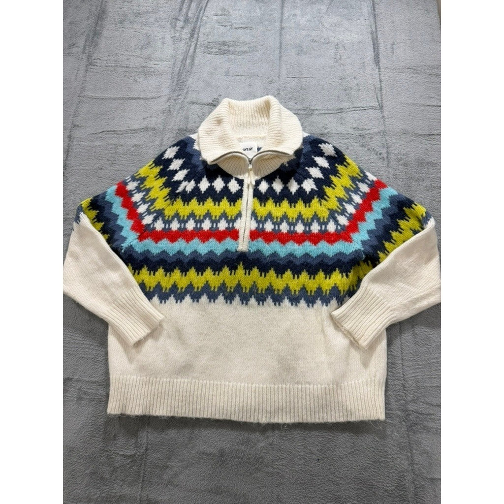 Aerie Fair Isle Sweater Womens L Oversized Nordic Quarter Zip Chunky Cozy