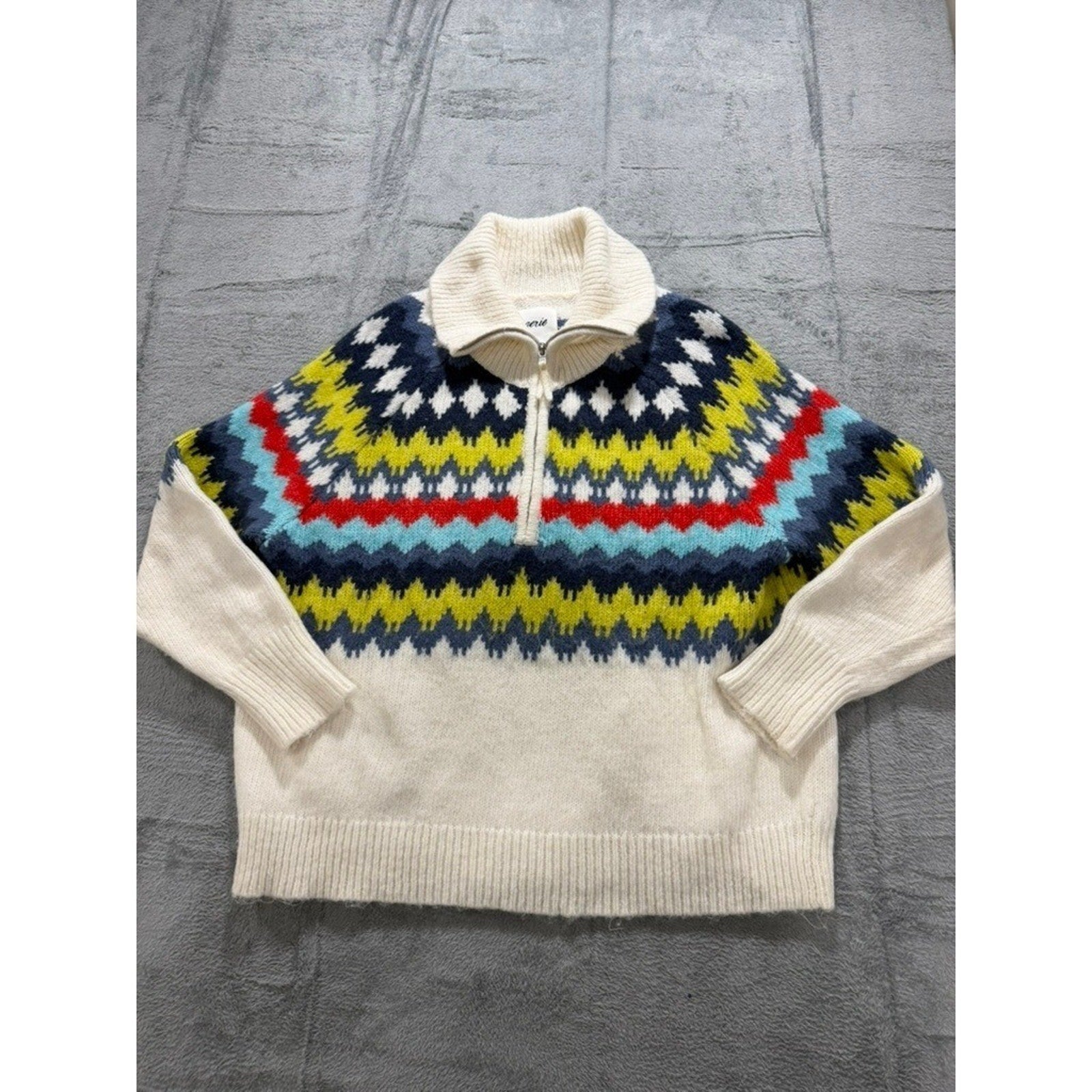 Aerie Fair Isle Sweater Womens L Oversized Nordic Quarter Zip Chunky Cozy