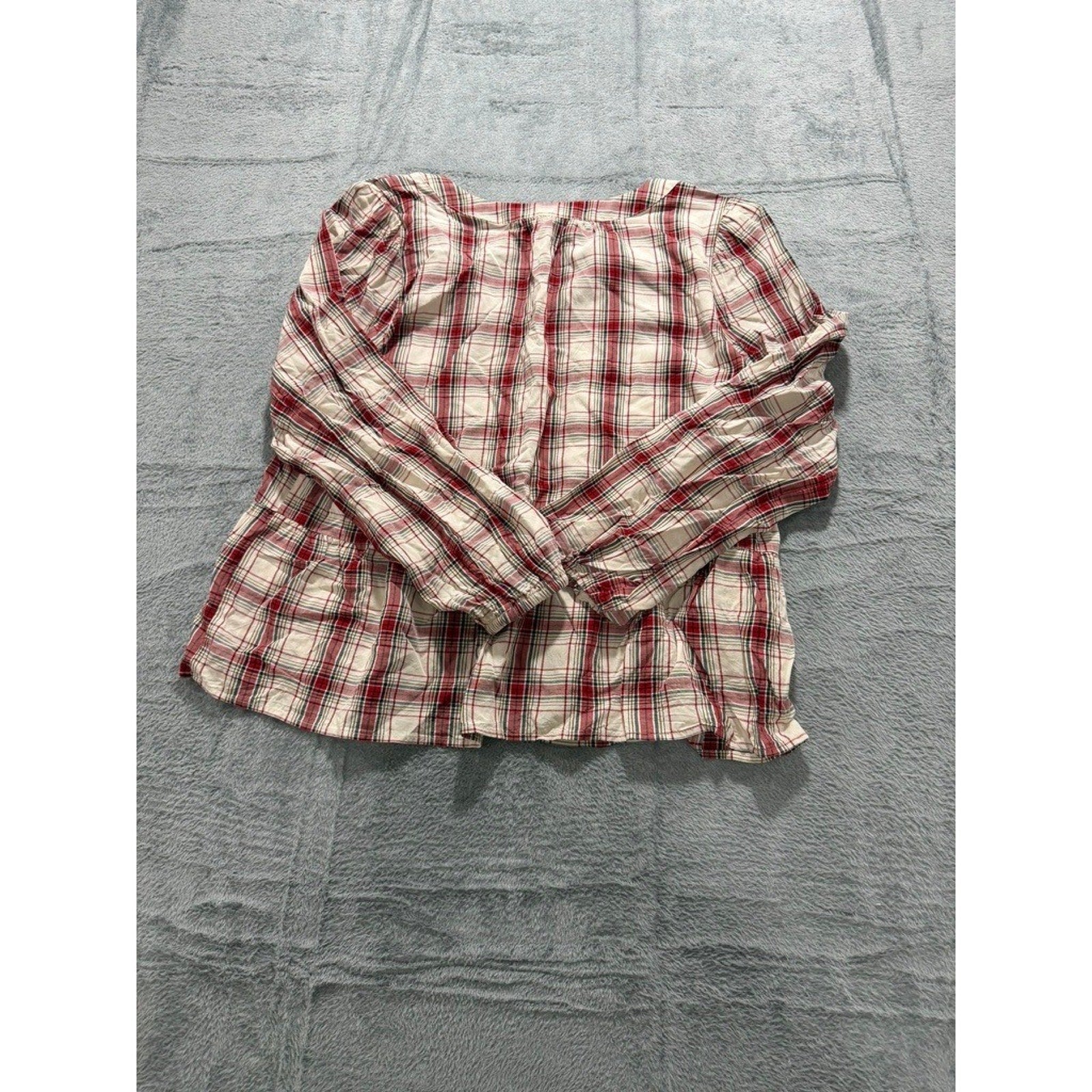 LOFT Outlet Womens Red Plaid Peplum Blouse Long Sleeve Tie Neck Rayon Top Large