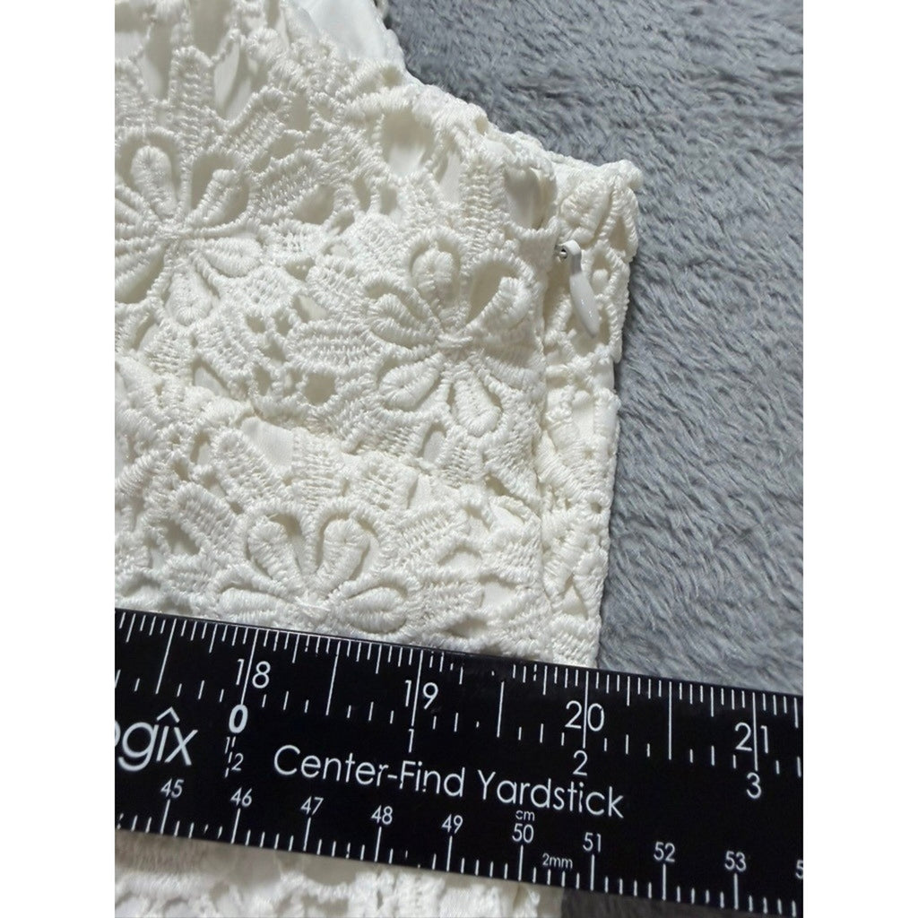 Ann Taylor Women Ivory White Floral Crochet Lace V-Neck Sleeveless Dress 14