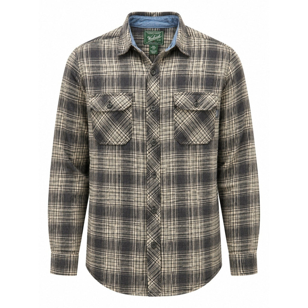 Woolrich Mens Grey Plaid Flannel Button Down Shirt Medium Long Sleeve Cotton