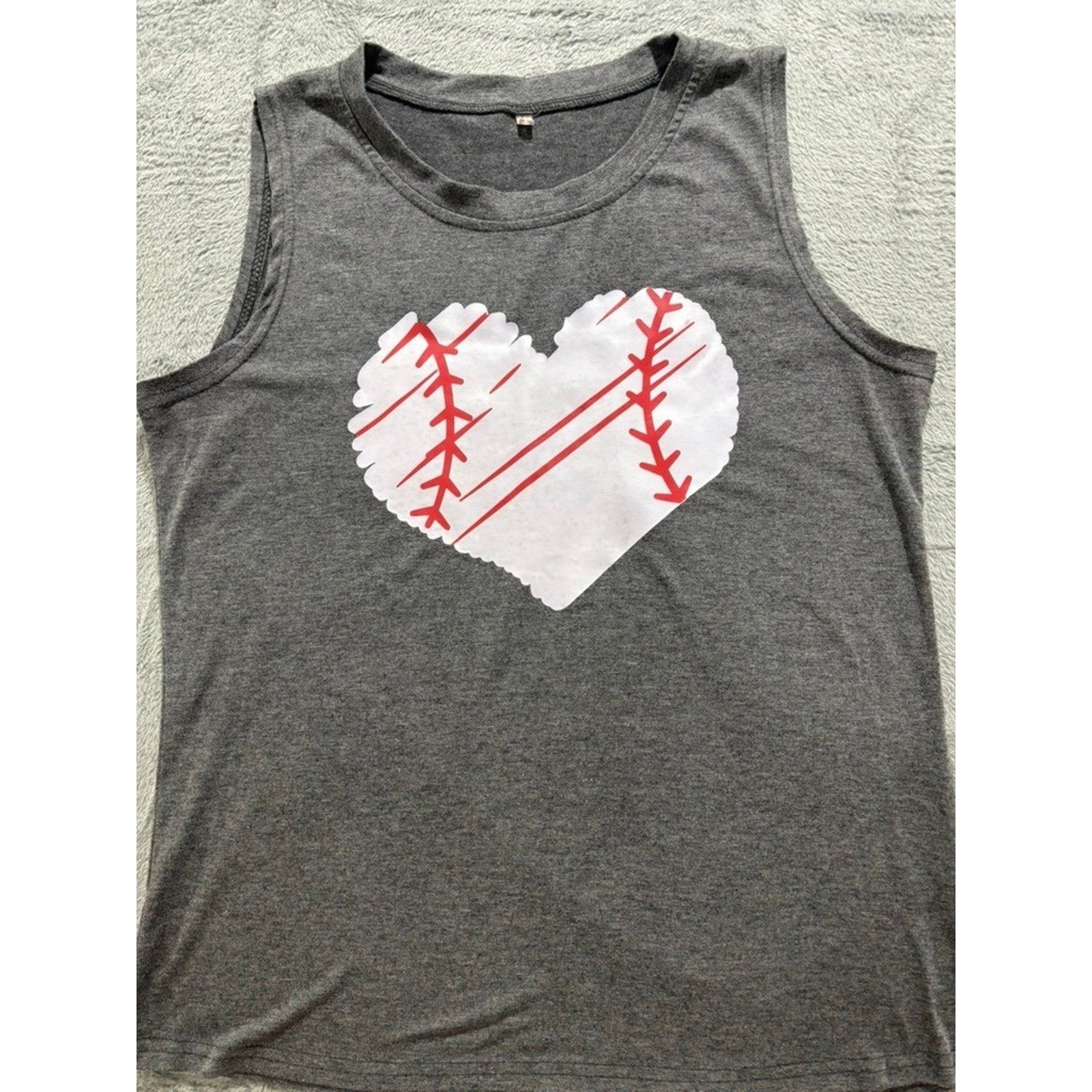Womens L Gray Baseball Heart Graphic Muscle Tank Top Casual Athleisure Workout