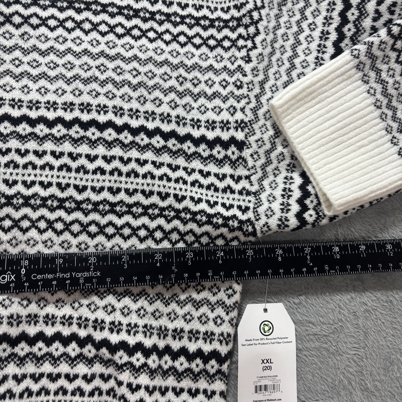Time and Tru Womens XXL White Black Fair Isle Sweater Cozy Winter Nordic Plus