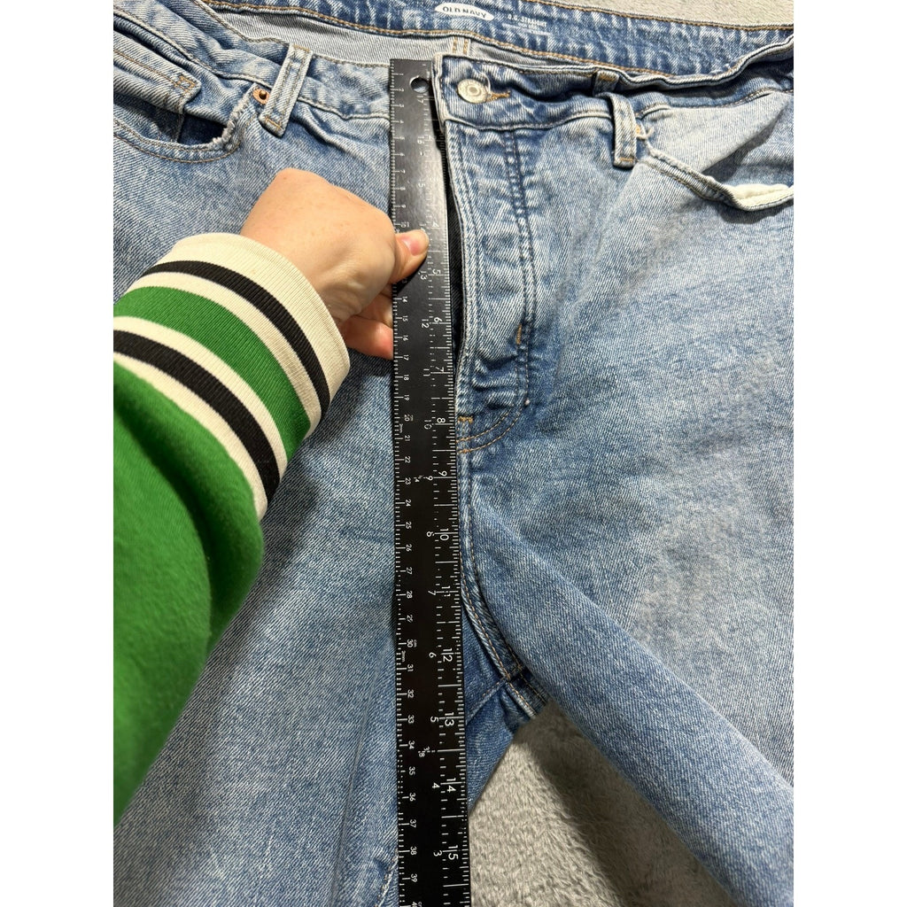 Old Navy O.G. Straight High Rise Distressed Button Fly Light Wash Jeans Blue 16