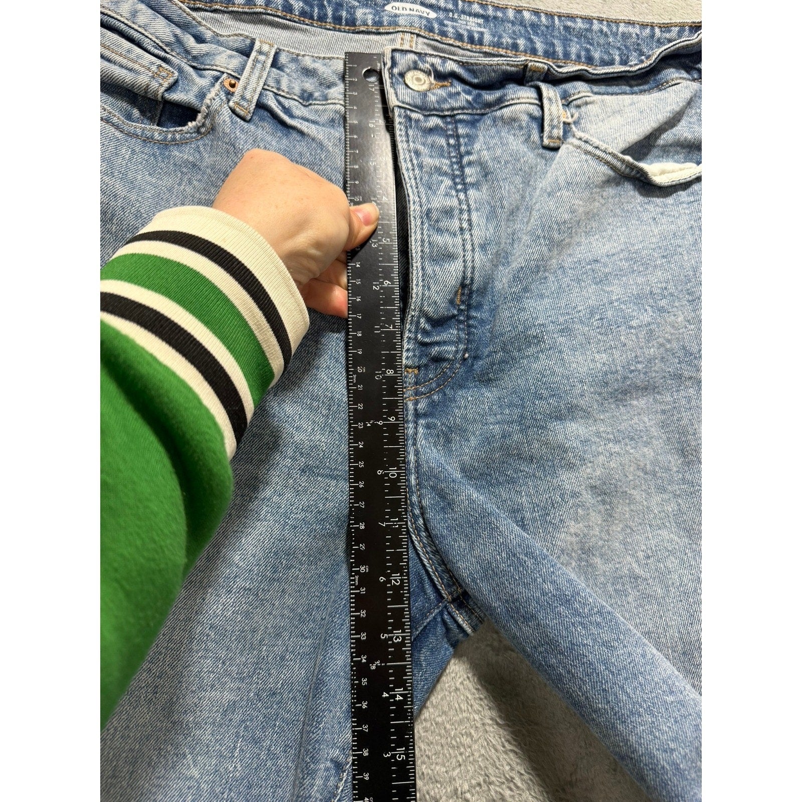 Old Navy O.G. Straight High Rise Distressed Button Fly Light Wash Jeans Blue 16