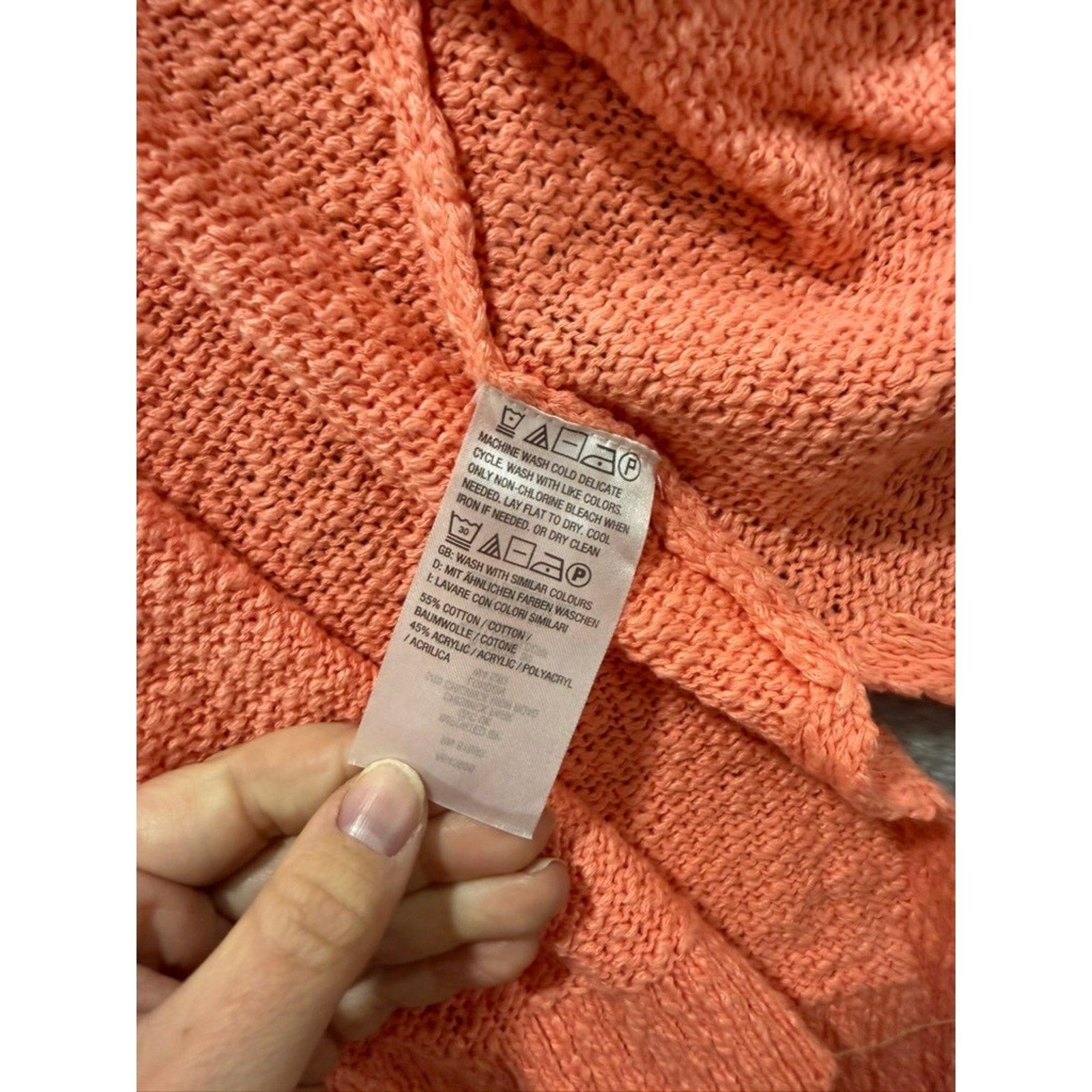 Bridgehampton Isaac Mizrahi Live Women Coral Pink Crochet Pointelle Cardigan L
