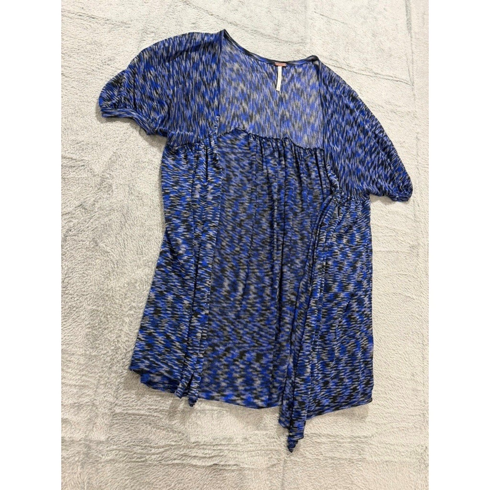 Free People Womens XS Blue Black Space Dye Draped Layered Knit Square Neck Top