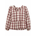LOFT Outlet Womens Red Plaid Peplum Blouse Long Sleeve Tie Neck Rayon Top Large