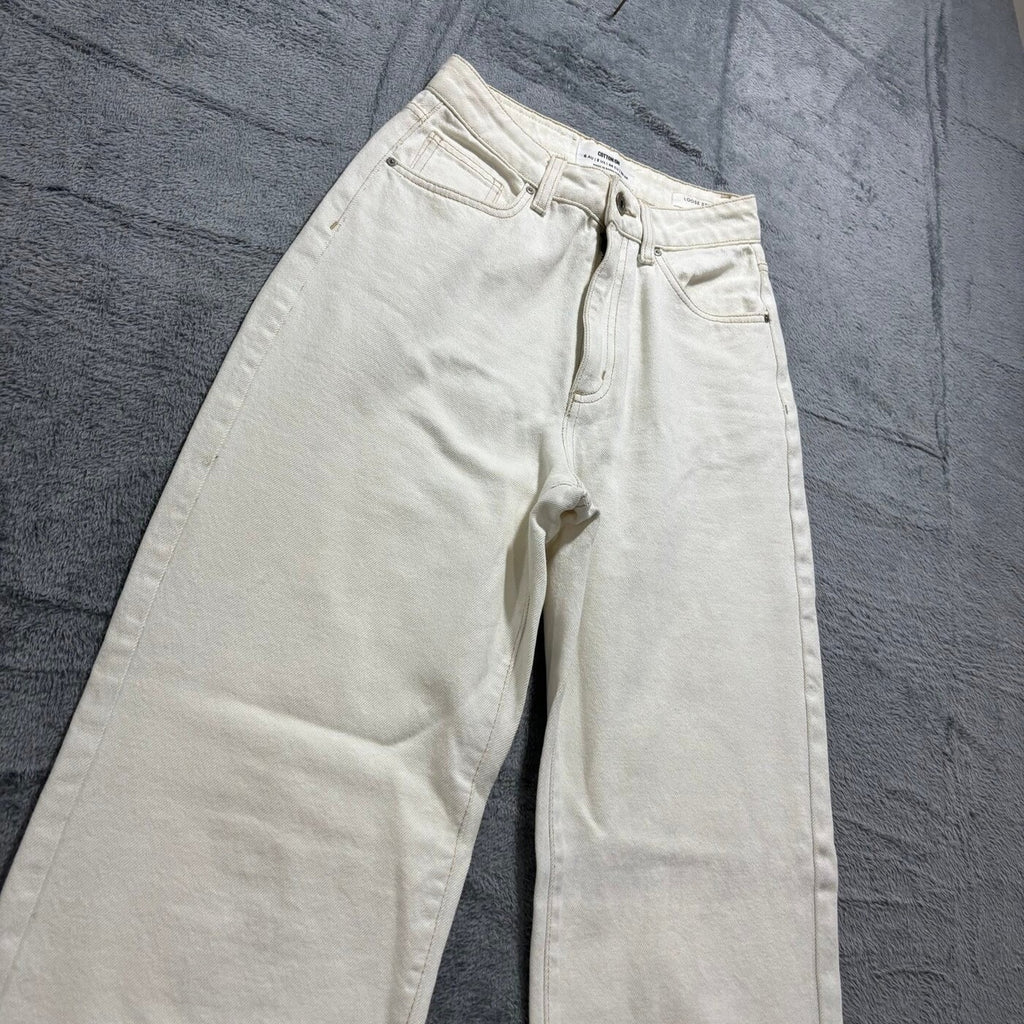 Cotton On Womens 2 Cream Loose Straight Leg Jeans Denim Casual Boho