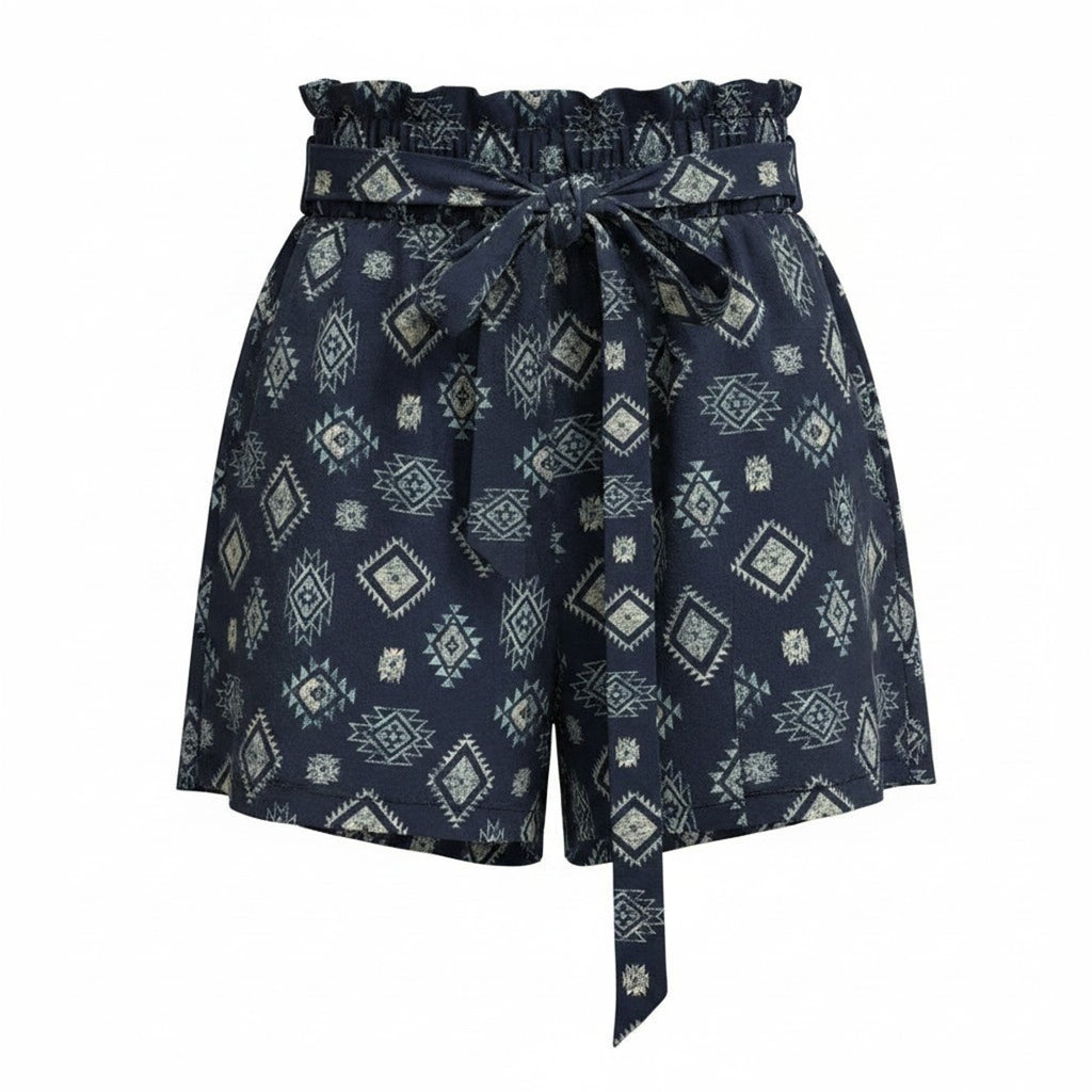 LuLaRoe Ella Shorts Womens Navy Geometric Southwestern Paperbag Waist Large NWT