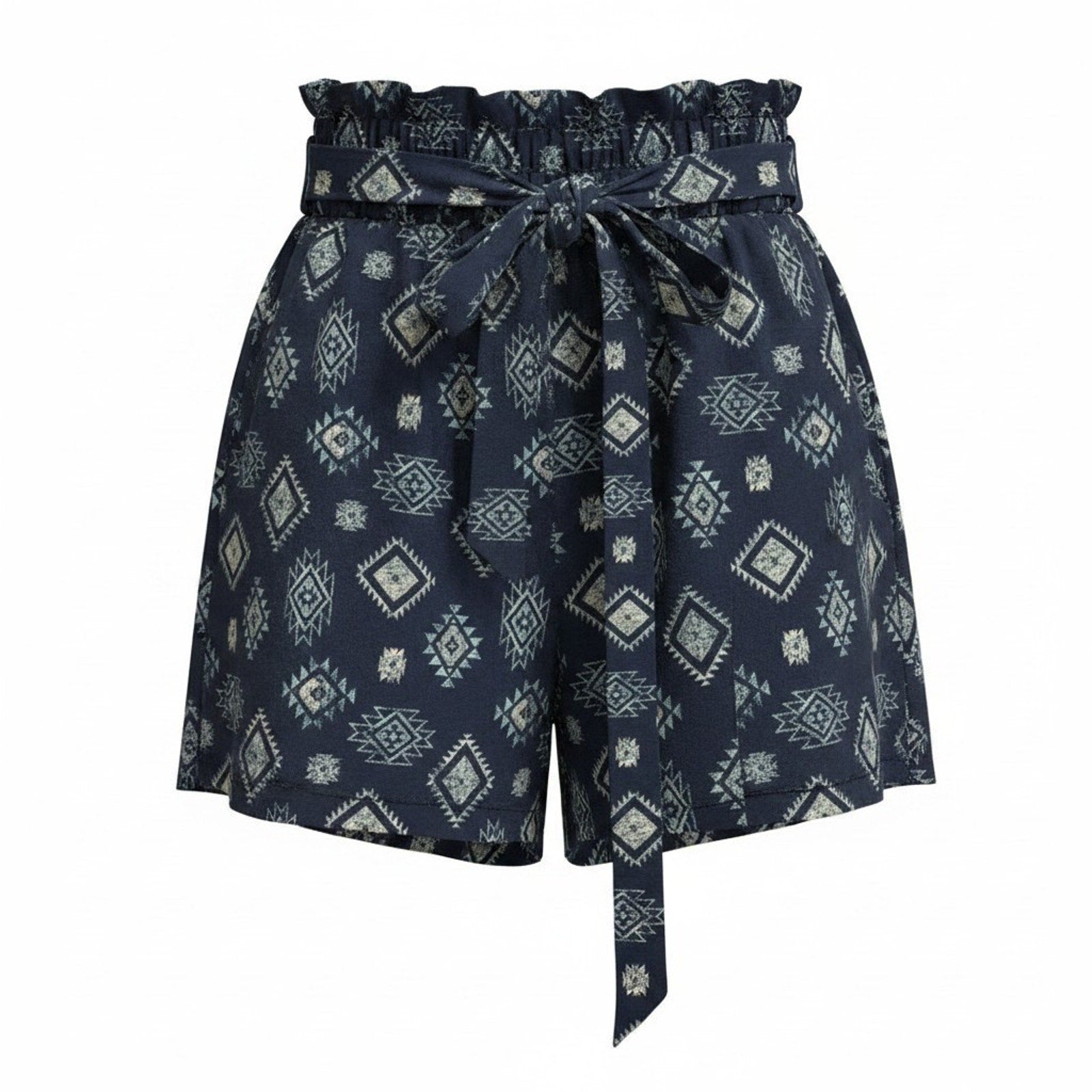 LuLaRoe Ella Shorts Womens Navy Geometric Southwestern Paperbag Waist Large NWT