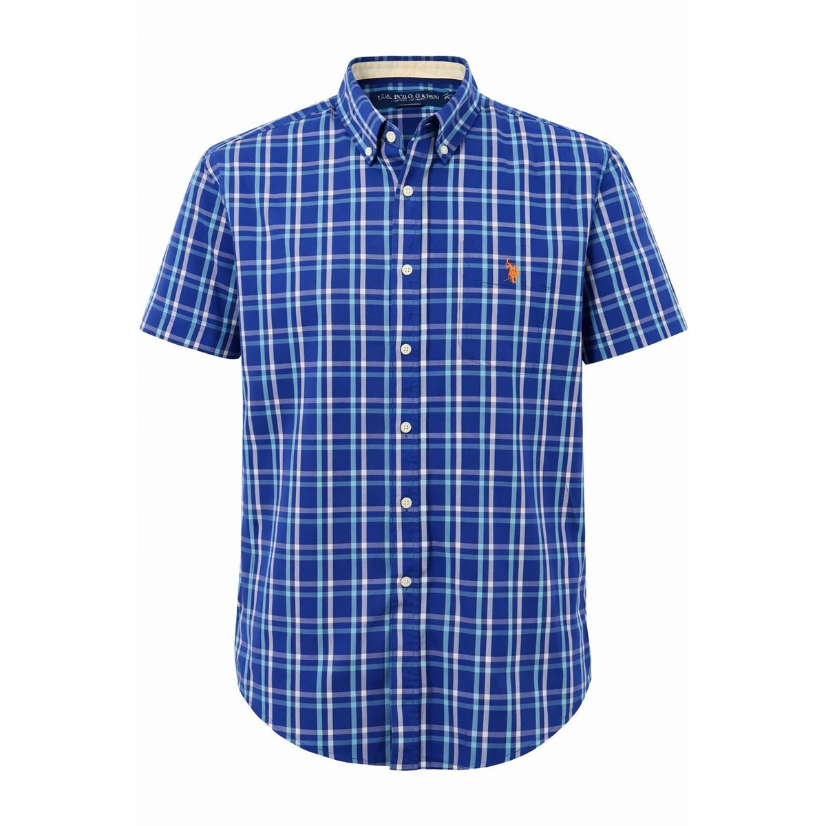 U.S. Polo Assn Shirt Mens XL Blue Plaid Short Sleeve Button Down Casual