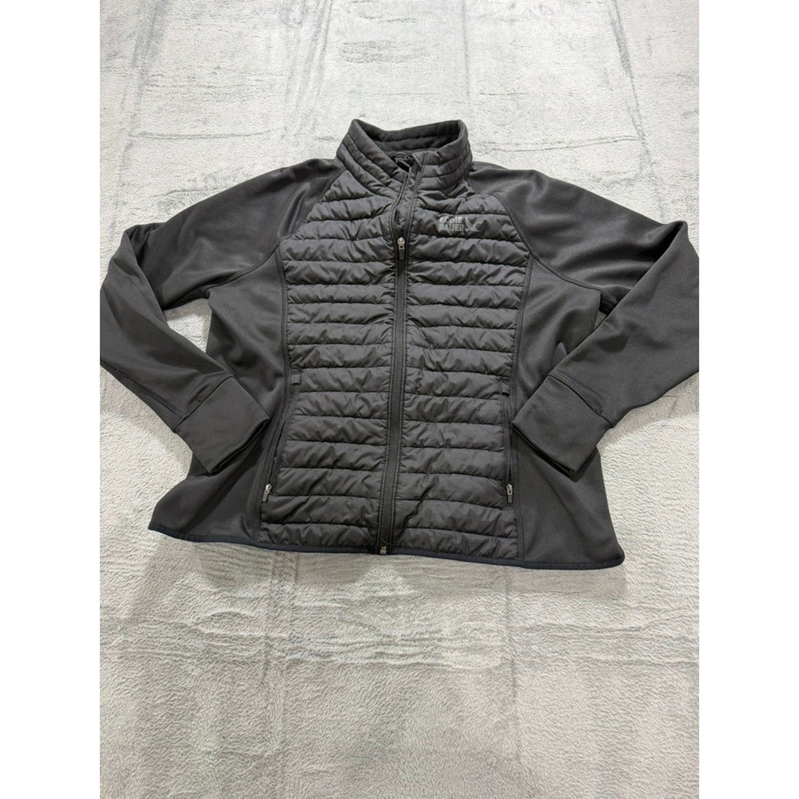 Eddie Bauer Women 2XL Black Hybrid Puffer Softshell Fleece Lined Jacket Full Zip