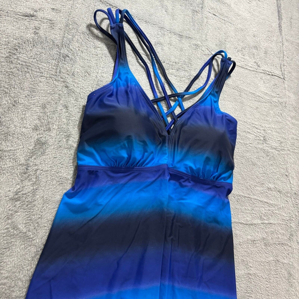 Firpearl Womens 16 Blue Ombre Tankini Swim Top Cross Back Strappy Casual Beach