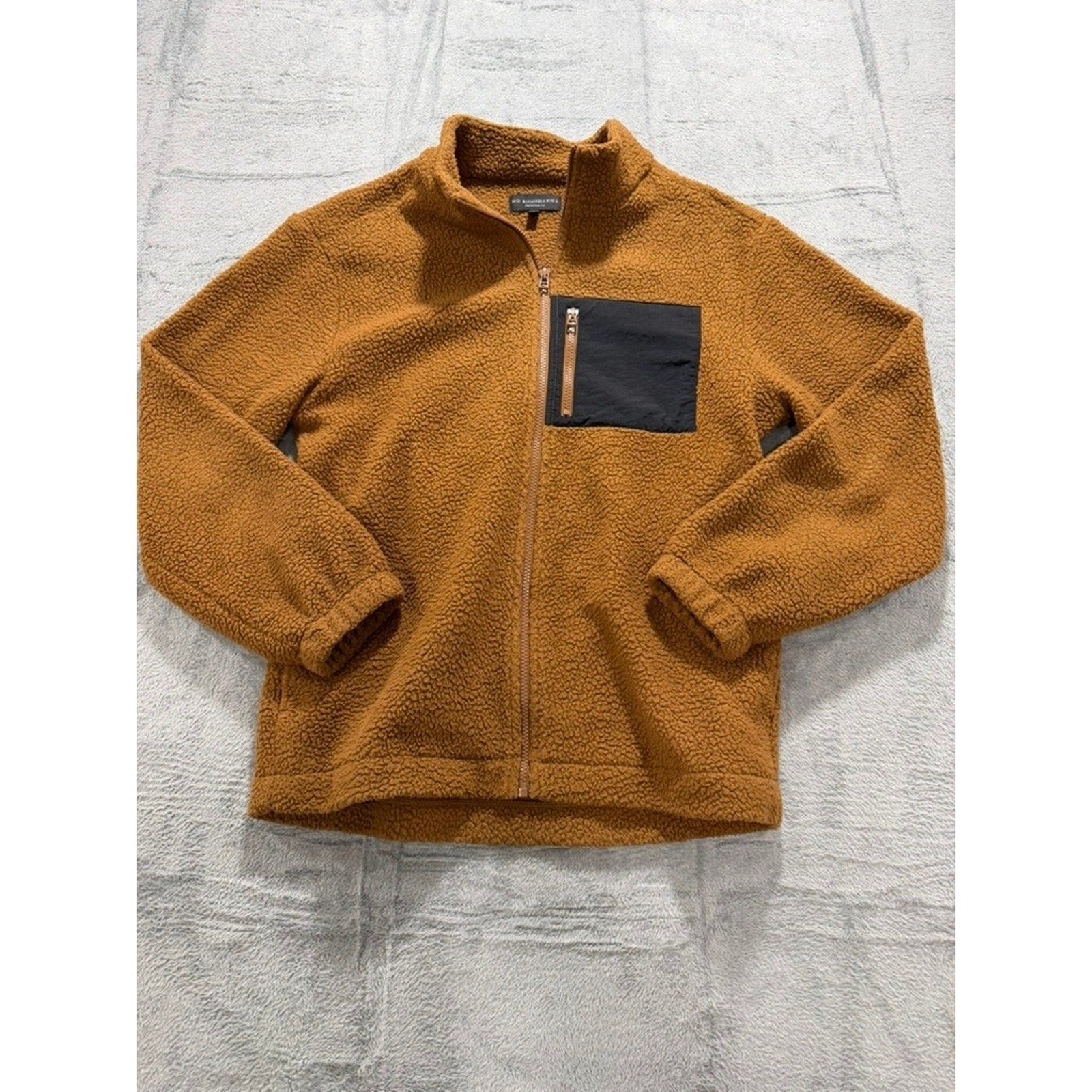 No Boundaries Mens Oversized Sherpa Fleece Full Zip Jacket Brown Small