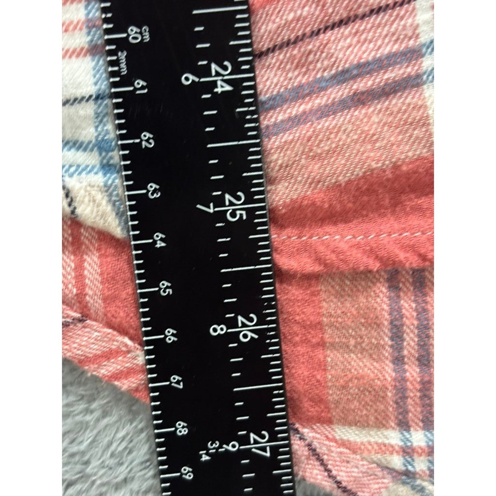 American Eagle Womens M Red Plaid Hooded Flannel Shirt Casual Vintage Cozy