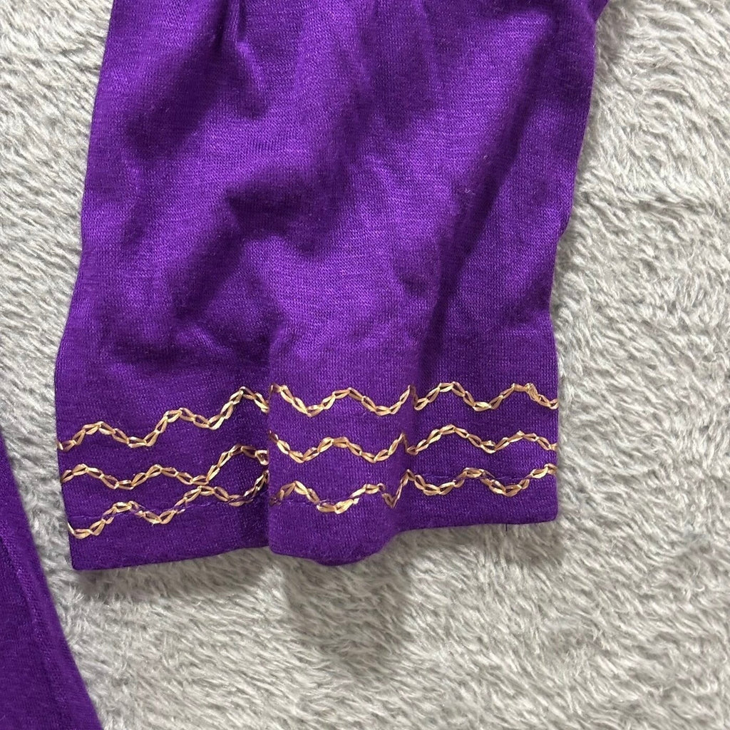 Womens L Purple Embroidered Gold Sequin Tunic Top Boho Festival Casual