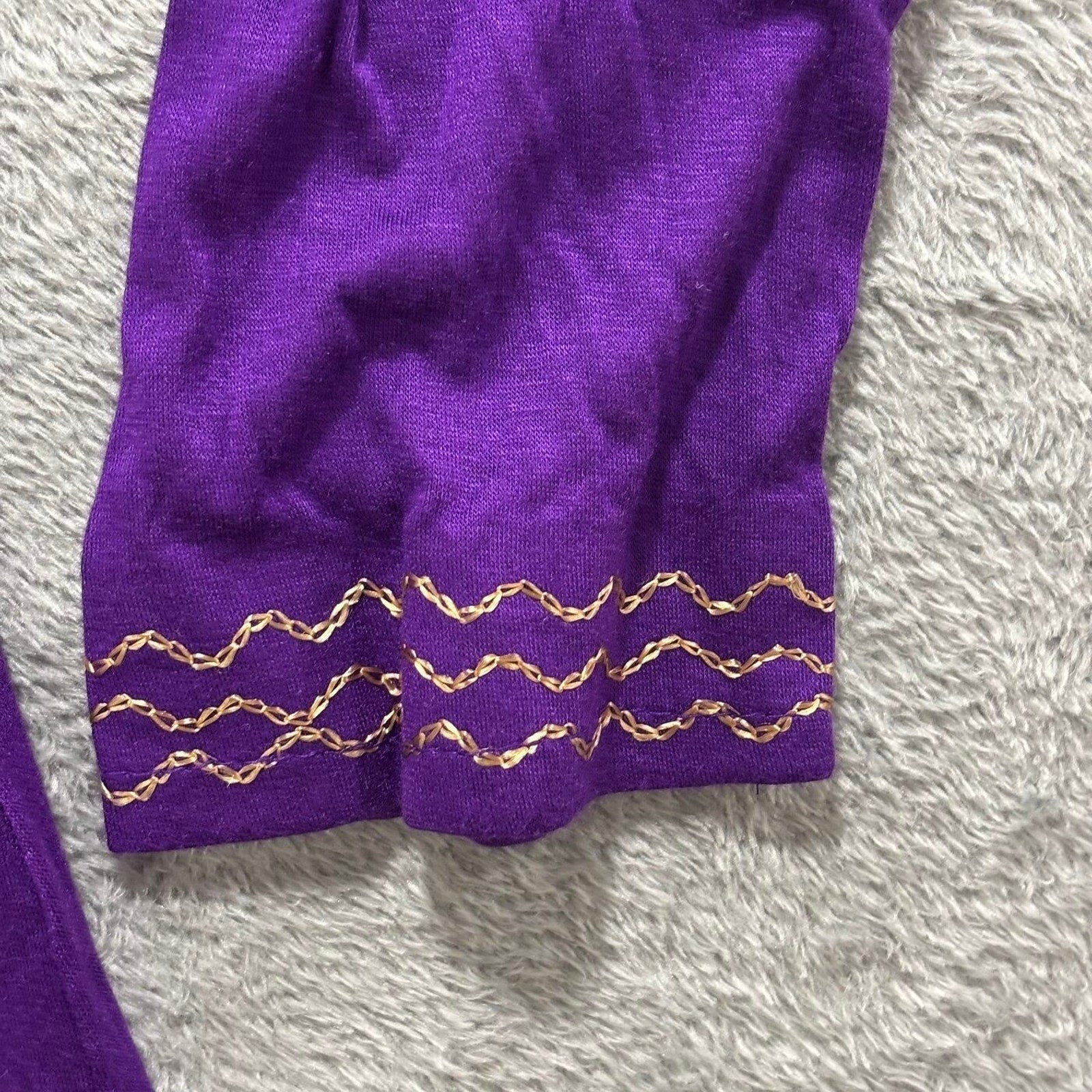 Womens L Purple Embroidered Gold Sequin Tunic Top Boho Festival Casual