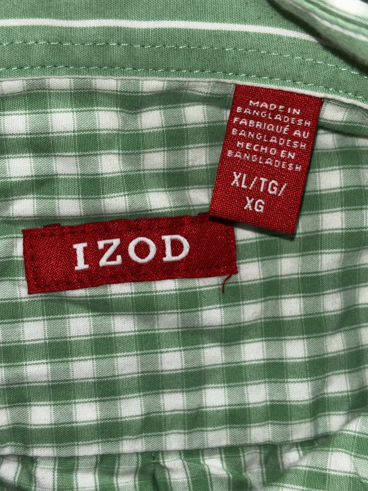 IZOD Men's Green White Gingham Check Shirt Size XL, photo 6 of 9