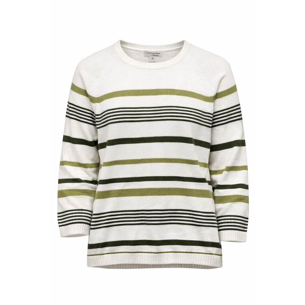 Christopher & Banks Sweater Womens Medium White Green Striped Cotton