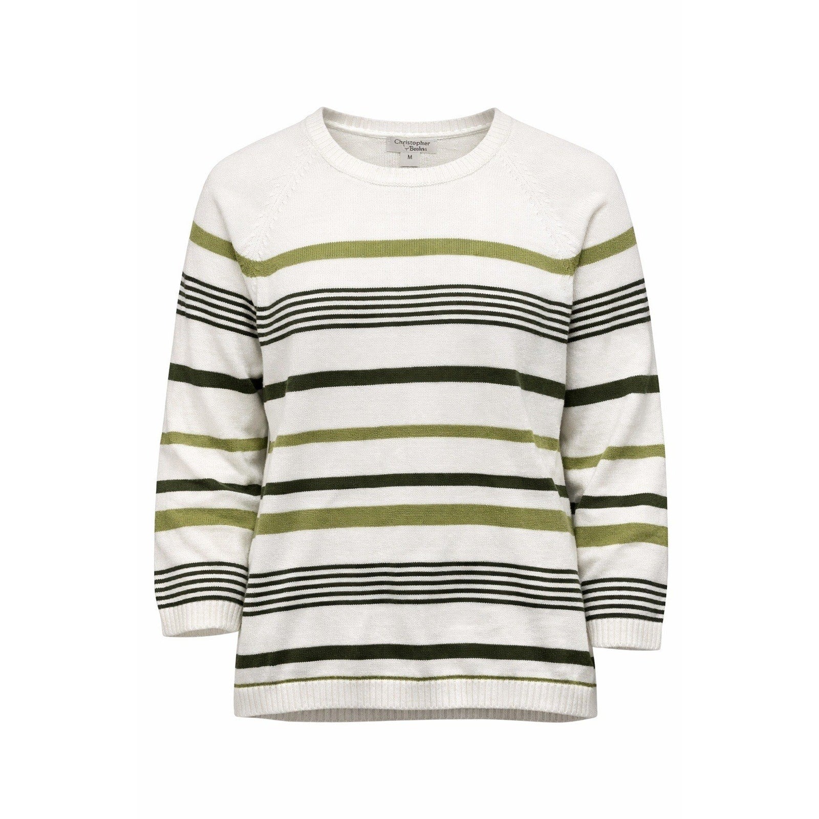 Christopher & Banks Sweater Womens Medium White Green Striped Cotton